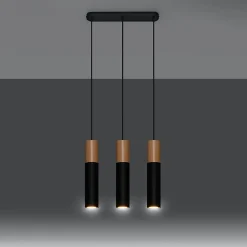 Lampe suspendue en acier/bois 3 lampes 45x6x90cm Sollux