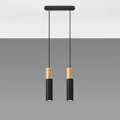 Lampe suspendue en acier/bois 2 ampoules 3000K - 30x6x90cm Sollux