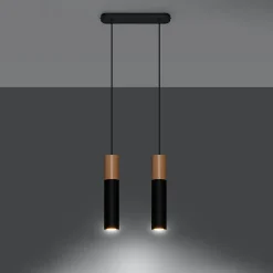 Lampe suspendue en acier/bois 2 ampoules 3000K - 30x6x90cm Sollux