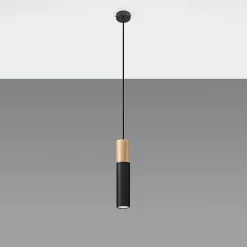 Lampe suspendue en acier/bois 1 lampes 8x8x105cm Sollux