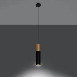 Lampe suspendue en acier/bois 1 lampes 8x8x105cm Sollux