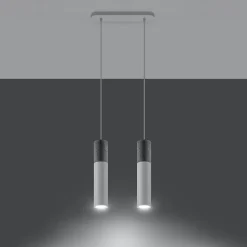 Lampe suspendue en acier/béton 2 lampes 30x6x90cm Sollux