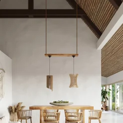 Lampe suspendue en bois 1 ampoule 3000K - 30x30x107cm Sollux