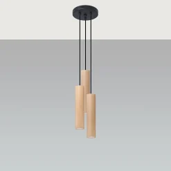 Lampe suspendue en bois 3 lampes 20x20x100cm Sollux
