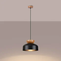 Lampe suspendue en bois/acier 1 ampoule 4000K - 29.5x29.5x130cm Sollux