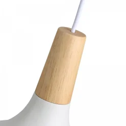 Lampe Suspendue en Métal Blanc et Bois Style Nordique pour Salon et Salle à Manger E27 26cm