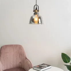 Lampe suspendue industrielle verre fumé - Linz