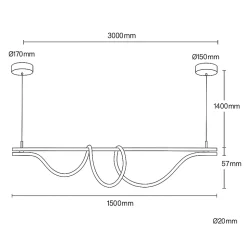 Lampe Suspendue Moderne Néon Ondulant SALSA avec Support Métal Doré - 360 - 45W - 4000K Blanc Neutre