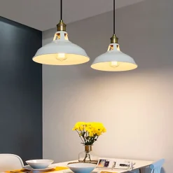 Lampe Suspendue Rétro Industrielle Vintage en Métal Blanc E27, Idéale pour Salle à Manger, Restaurant et Salon