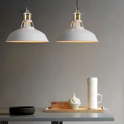 Lampe Suspendue Rétro Industrielle Vintage en Métal Blanc E27, Idéale pour Salle à Manger, Restaurant et Salon