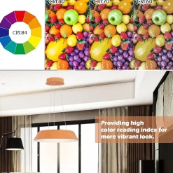 Lampe Suspension 21W LED Lumière Chaude 3000K Luminaire Moderne avec Grain de Bois et Cadre en Métal pour Chambre