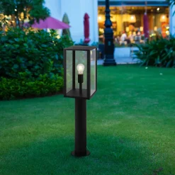 Lampes d'extérieur 'Aila' h:80cm , pour l'extérieur, lampe de socle en métal et verre en noir, E27 , lampe d'allée