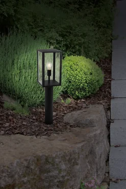 Lampes d'extérieur 'Aila' h:80cm , pour l'extérieur, lampe de socle en métal et verre en noir, E27 , lampe d'allée