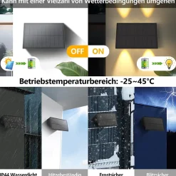 Lampes solaires d'extérieur NETTLIFE - 4 appliques murales solaires d'extérieur, éclairage extérieur, blanc chaud