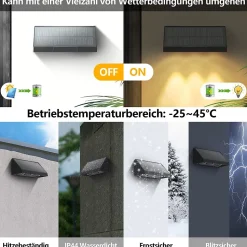 Lampes solaires d'extérieur NETTLIFE - 2 appliques murales solaires d'extérieur à LED, blanc chaud 3 000 K