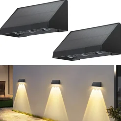 Lampes solaires d'extérieur NETTLIFE - 2 appliques murales solaires d'extérieur à LED, blanc chaud 3 000 K