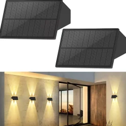 Lampes solaires NETTLIFE pour mur extérieur - 2 appliques solaires extérieures, éclairage extérieur, lumière blanche chaude