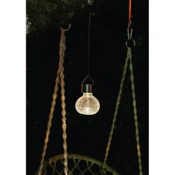 Lampion solaire inox avec verre craquelé à suspendre ou à poser- Hauteur 11,5cm- Diamètre 9,5cm- 2 Lumens- Eclairage extérieur