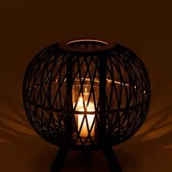 Lanterne boule sur pied en bois noir 38x38x39 cm