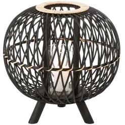 Lanterne boule sur pied en bois noir 38x38x39 cm