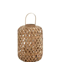 Lanterne cylindrique en bois naturel 36x36x69 cm