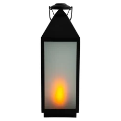 Lanterne décorative LED 'DORIS' en plastique et verre noir, LED intégrées, pour l'intérieur