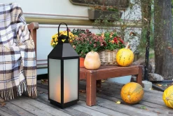 Lanterne décorative LED 'DORIS' en plastique et verre noir, LED intégrées, pour l'intérieur