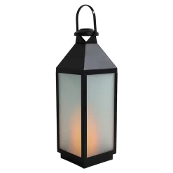 Lanterne décorative LED 'DORIS' en plastique et verre noir, LED intégrées, pour l'intérieur