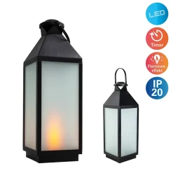 Lanterne décorative LED 'DORIS' en plastique et verre noir, LED intégrées, pour l'intérieur