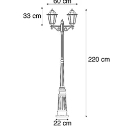 Lanterne d'extérieur noire 220 cm 2 lumières IP44 - La Havane