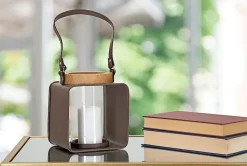 Lanterne en bois et verre brun 16x13x18,5 cm