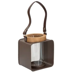 Lanterne en bois et verre brun 16x13x18,5 cm