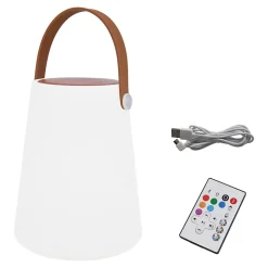Lanterne enceinte extérieur LED bluetooth à batterie IP44 4 W 75lm RVB et blanc froid H.19,2 x l.15,7cm mat blanc, rouge et marron