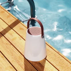 Lanterne enceinte extérieur LED bluetooth à batterie IP44 4 W 75lm RVB et blanc froid H.19,2 x l.15,7cm mat blanc, rouge et marron