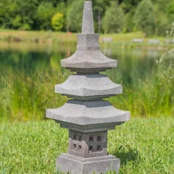Lanterne japonaise pagode en pierre de lave 90 cm