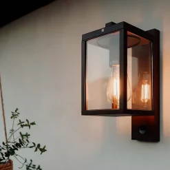 Lanterne murale d'extérieur brun rouille avec détecteur de mouvement IP44 - Charlois