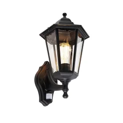 Lanterne murale d'extérieur noire avec détecteur de mouvement - La Havane IP44