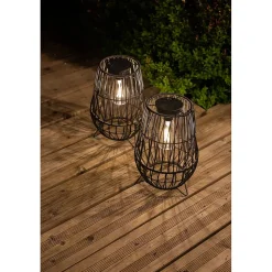 Lanterne solaire à poser imitation rotin- Hauteur 29,5cm- Diamètre 20,5cm- 2 LED COB filament blanc chaud- 20 Lumens