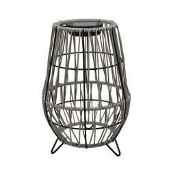 Lanterne solaire à poser imitation rotin- Hauteur 29,5cm- Diamètre 20,5cm- 2 LED COB filament blanc chaud- 20 Lumens