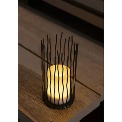 Lanterne solaire ajourée en métal effet bougie- Hauteur 22cm- 1 LED ambrée vacillante- 7 Lumens- Eclairage extérieur Jardin