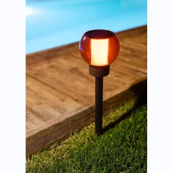 Lanterne solaire effet flamme naturelle 12 LED SMD ambrée Diamètre 10,5cm H41cm