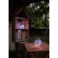 Lanterne solaire effet verre brisé à poser ou suspendre- Diamètre 11,6cm- 28 MicroLED multicolore- Eclairage extérieur Jardin
