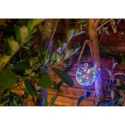 Lanterne solaire effet verre brisé à poser ou suspendre- Diamètre 11,6cm- 28 MicroLED multicolore- Eclairage extérieur Jardin