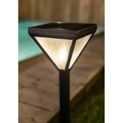 Lanterne solaire en inox verre effet pluie, Hauteur 56cm- 25 Lumens- Eclairage extérieur Jardin