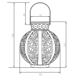 Lanterne solaire en métal ajouré à poser ou suspendre- Hauteur 25cm- Diamètre 15cm- 1 LED blanche- 10 Lumens- Eclairage extérieur