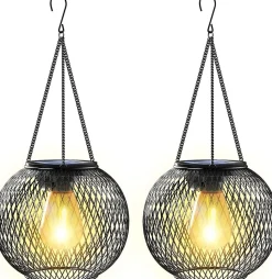 Lanterne Solaire Exterieur Jardin, Lampe Solaire 2 Lumière Solaire Exterieur Suspendues en Métal IP65 Lanterne Solaire