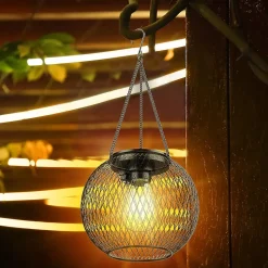 Lanterne Solaire Exterieur Jardin, Lampe Solaire 2 Lumière Solaire Exterieur Suspendues en Métal IP65 Lanterne Solaire