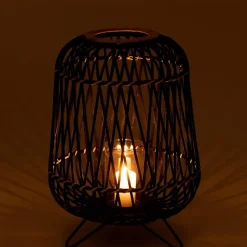 Lanterne sur pied en bois noir 36x36x49 cm