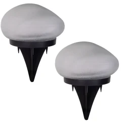 Les piquets de terre 'Guri' 14 x 12 cm, 8,5 cm de haut, plastique noir, verre lourd et transparent, LED intégrées, blanc chaud