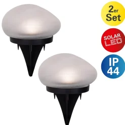 Les piquets de terre 'Guri' 14 x 12 cm, 8,5 cm de haut, plastique noir, verre lourd et transparent, LED intégrées, blanc chaud